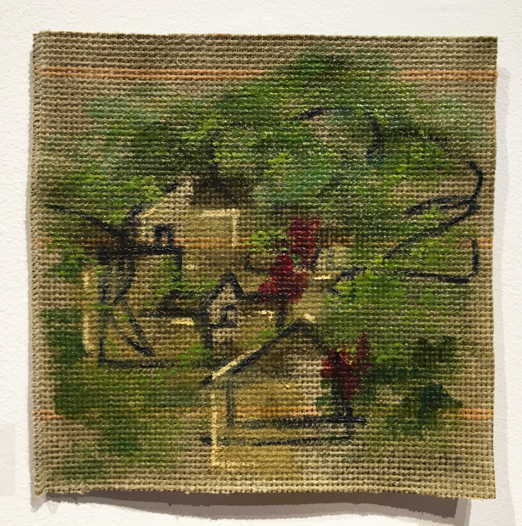 Painting od houses in England on fabric