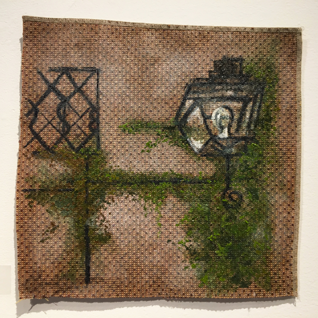 Painting of street lamp in fabric