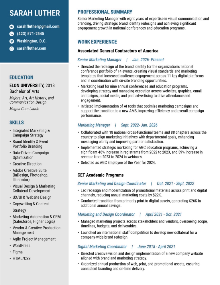 Sarah Luther, Resume 2026