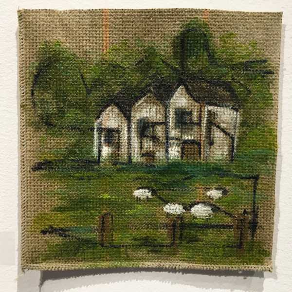 Painting of houses in England on fabric