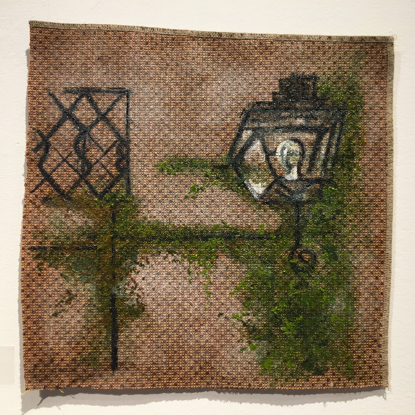 Painting of street lamp in fabric